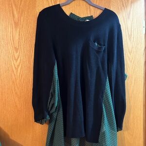 Large Green and black Cabi sweater/chiffon shirt